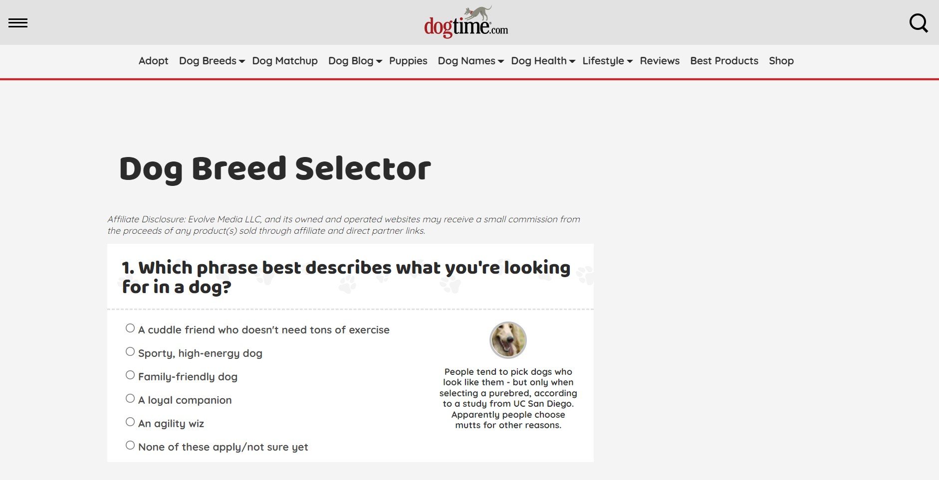 Iams dog best sale breed selector quiz