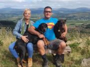 Doberman Dog Sniffs Out Organ Donor To Save Owner’s Life Lucy and Cenydd with life saver Indie and big Dave the Doberman Image Lucy Humphrey Instagram