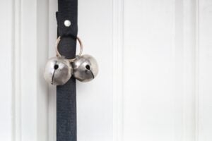 Dog potty bell by a door