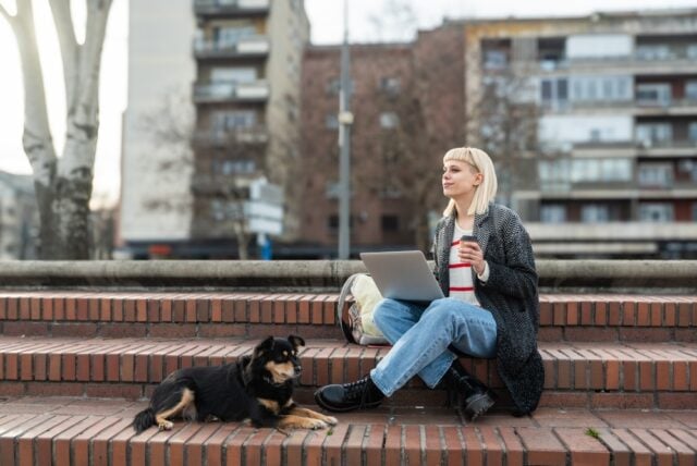 Design,Professional.,Young,Freelance,Business,Woman,,Computer,Software,Developer,,Web Digital Nomad with a Dog Featured Image