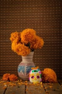 Cempasúchil, or Mexican marigolds, are strongly associated with Día de los Muertos.